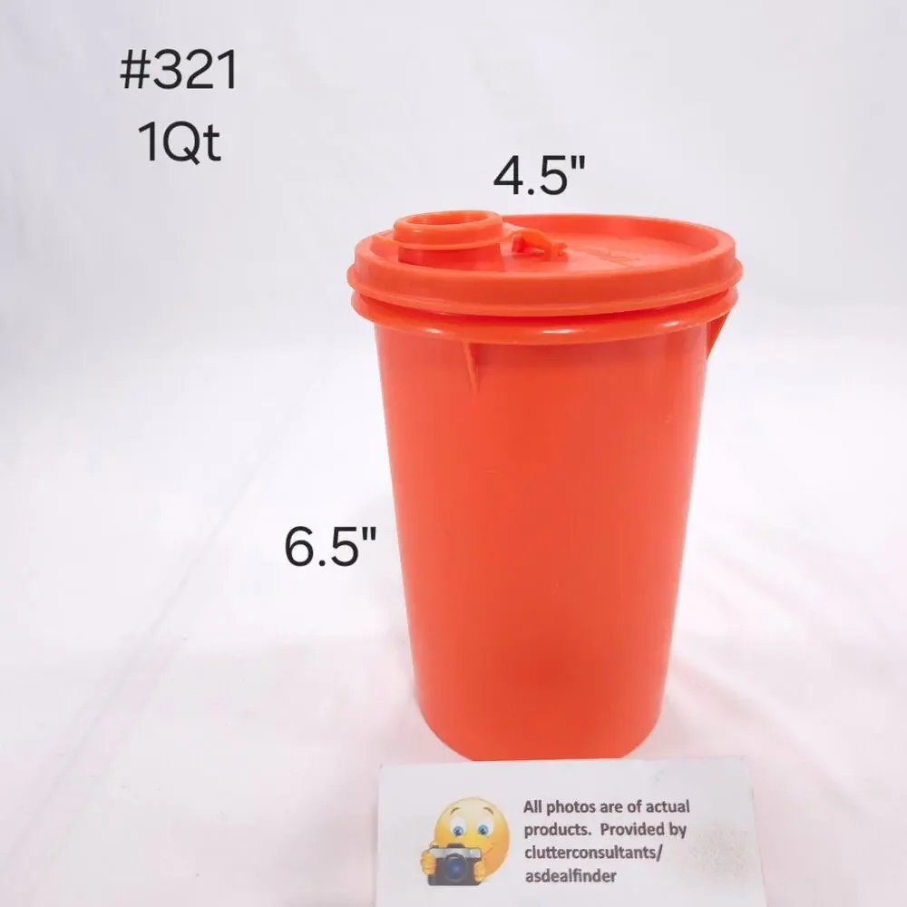 Tupperware Bundle #321 1 qt Pour top Handlier #1251 6oz Tumblers Harvest